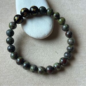 Dragon stone 8mm with Tibetan prayer mantra 10mm Beaded Bracelet unisex 8inch